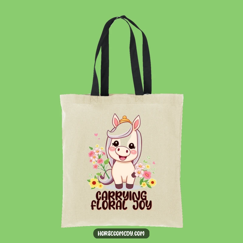 Funny Cheerful Horse Tote Bag: Flowers and Fun
