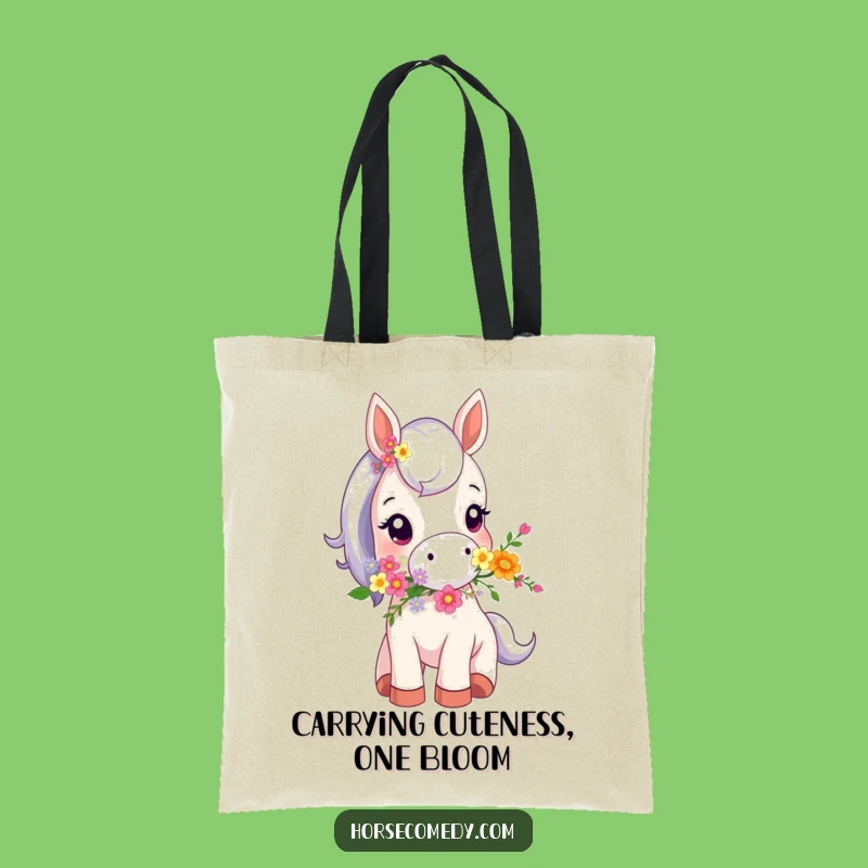 Funny Tiny Horse Flower Tote Bag - Eco-Friendly and Humorous Carry-All